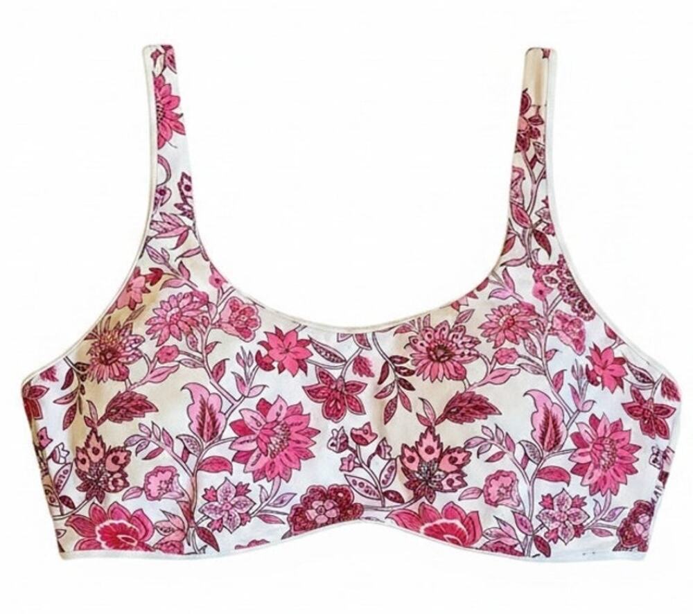 New Bikini Top Pink Floral Burgandy Swimsuit Swimwear Size Small Beachwear Lux